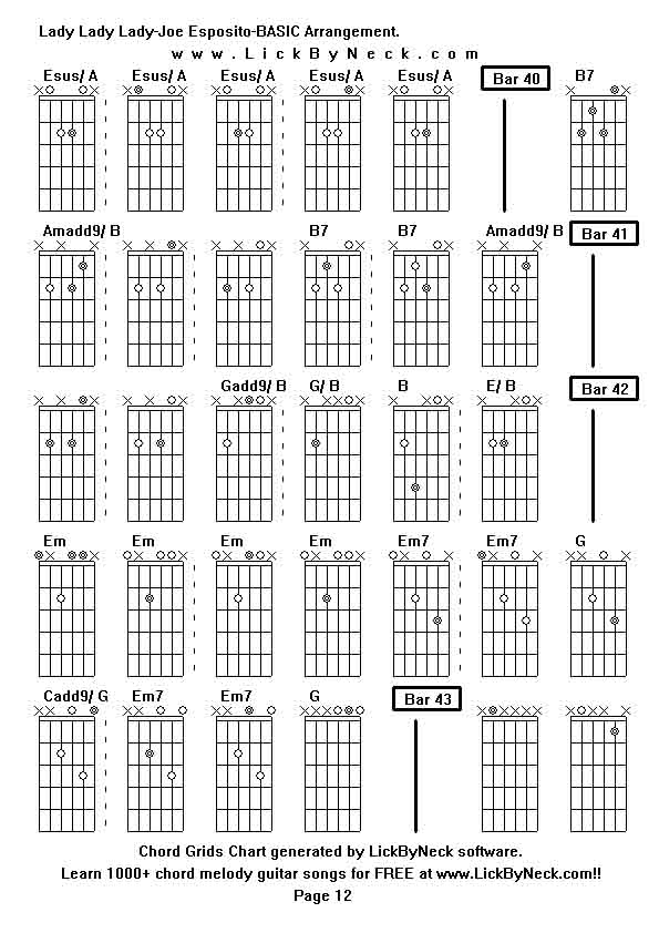 Chord Grids Chart of chord melody fingerstyle guitar song-Lady Lady Lady-Joe Esposito-BASIC Arrangement,generated by LickByNeck software.